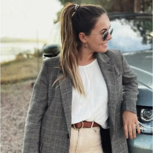 Zara Plaid One Button Blazer Black Grey White size 8
